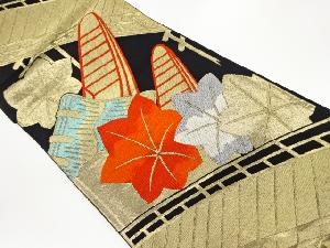 リサイクル 橋に紅葉・屋形船模様織出し袋帯